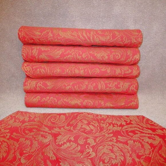 Vtg Holiday Red Placemats Gold Shimmer Paisley Set Of 6 Reversible Regency - Picture 3 of 7
